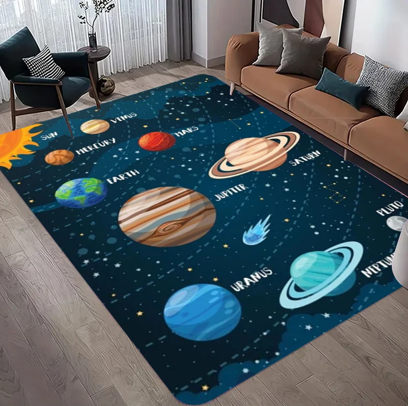 Kinderteppich Weltraum-Matte Sonnensystem-Teppich Lustiges Spiel für Jungen und Mädchen Kinderzimmerteppich für Kinderzimmer und Kindergarten Bodenmatte