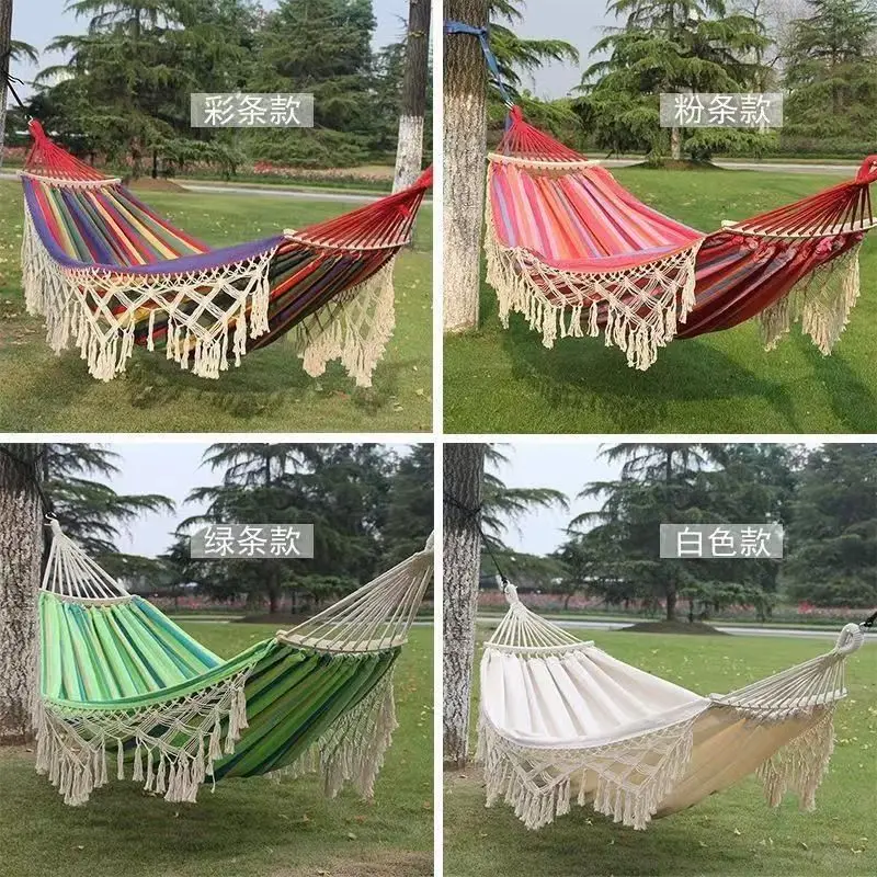 Anti Roll Over Double Canvas Hammock Portable Outdoor Camping Swing for Hiking Backyard Garden Leisure Relaxing Sleeping Bed