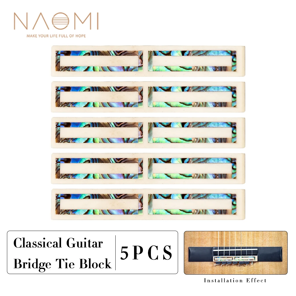 

NAOMI 5pcs Classical Guitar Bridge Tie String-Tie Buffalo Bone And Abalone Shell Inlay DIY Classical Flamenco Guitar Accessories