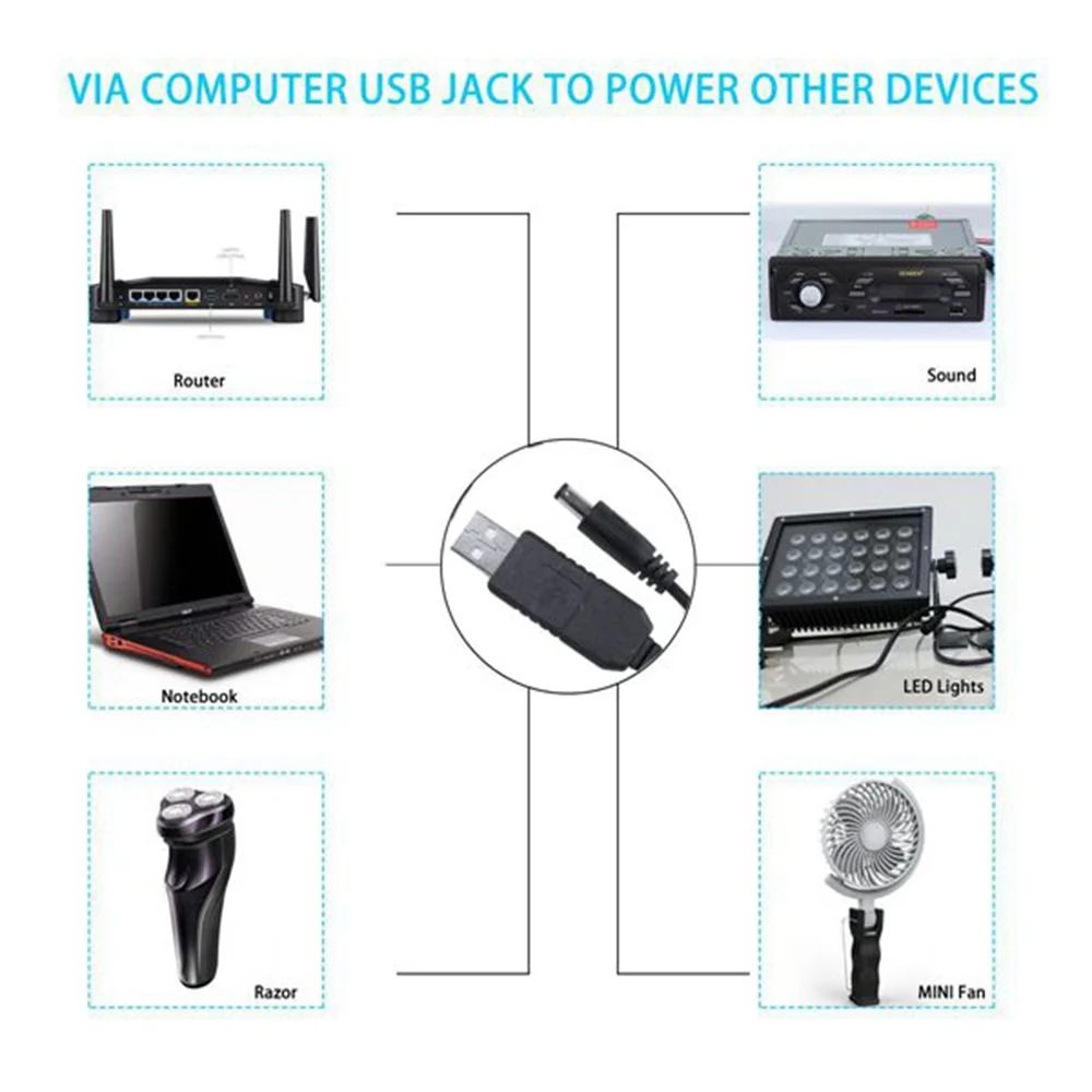 Convertidor de módulo de 5V a CC, 12V, 2,1 Mm X 5,5 Mm, conector macho de barril de CC, enchufe de Cable de alimentación, Cable USB a CC-1M