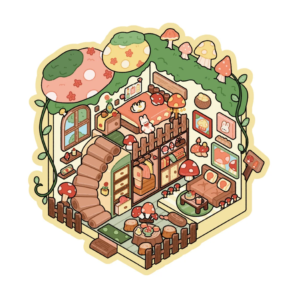 Card Lover 3 Pcs [Mini Landscape Stickers Series] 3D Cabin Scene Sticker Children's Puzzle Toy PET Sticker Paper Material Kit