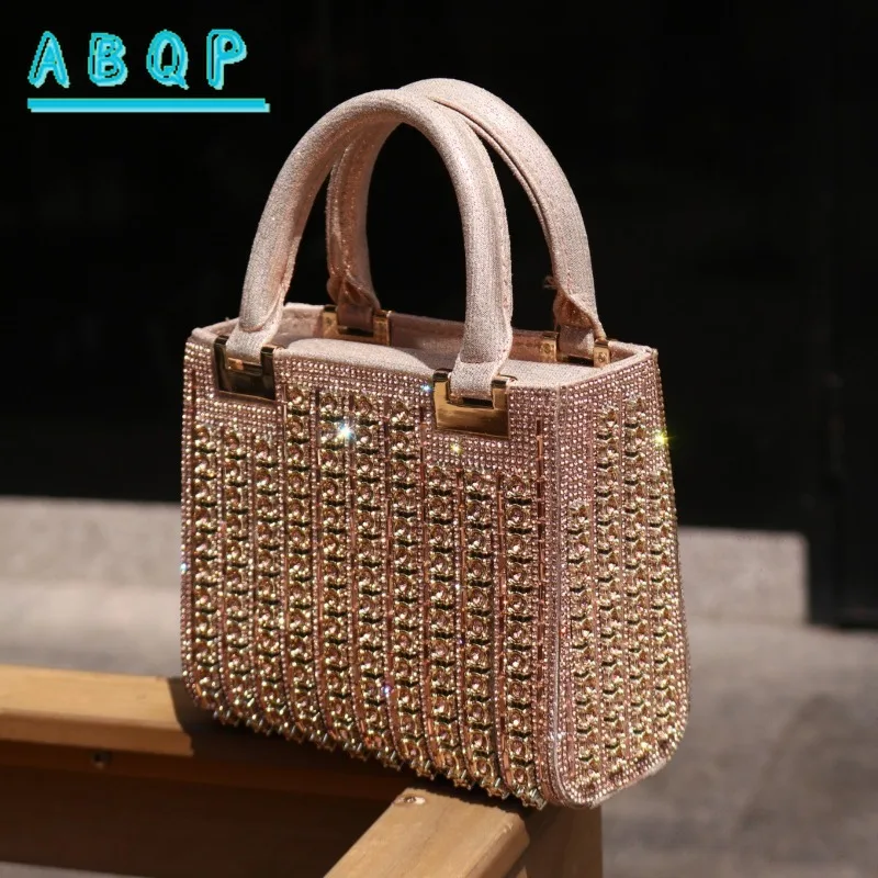 

Ladies Dinner Bag 2025 New Temperament Diamond-encrusted Tote Chain Bag Simple Fashion Bucket Bags Large Capacity Party