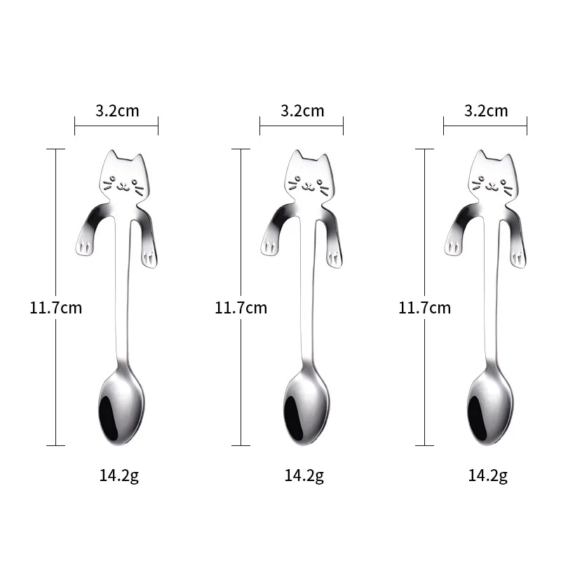 1/3/6PCS Cute Cat Spoon Long Handle Spoons Flatware Drinking Tools Kitchen Gadgets