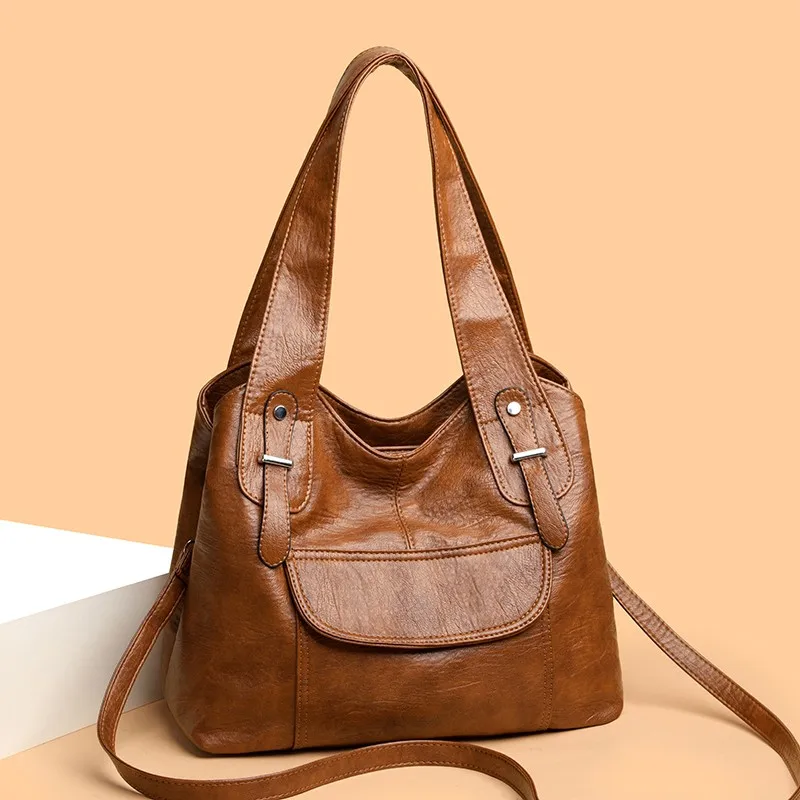 

2025 New Retro Casual Texture Single Shoulder BagsVersatile Class Commuting Bag Large Capacity Solid Color PU Women's Tote Bag