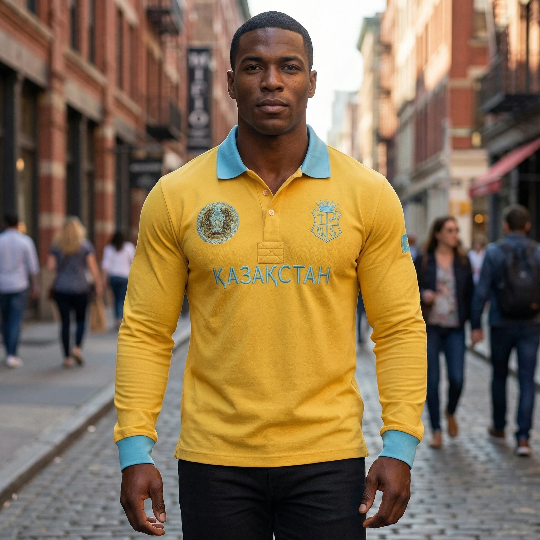 Men's Polo Shirt KZ Kazakhstan Long Sleeve Casual High-End Cotton Embroidery Luxury Stitching Contrast Color Original Design