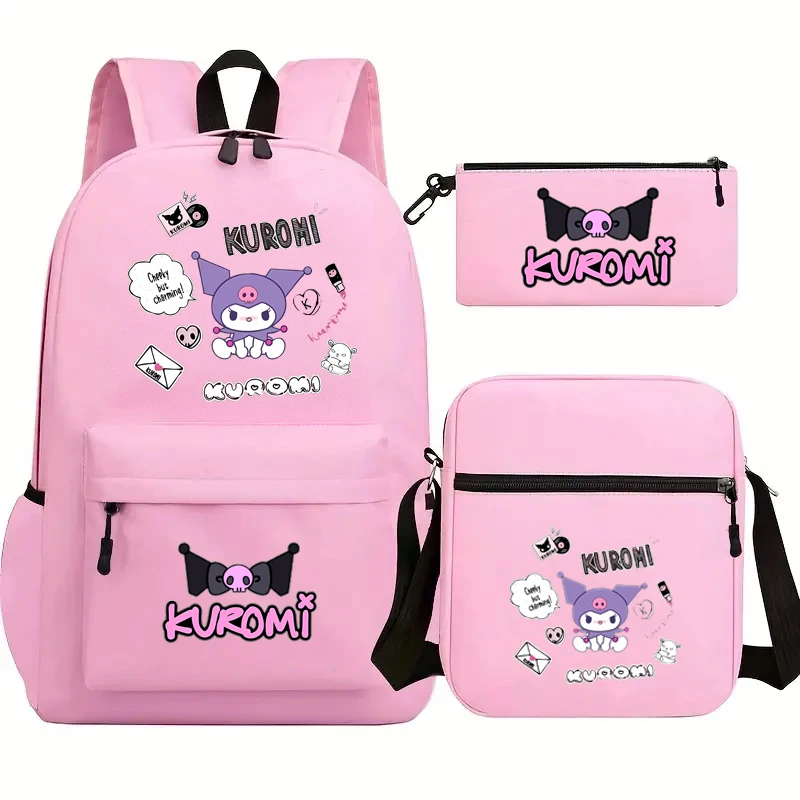 3pcs Kawaii Kuromi Backpacks Cartoon Melody Cosplay Schoolbags Boys Girls Penbag Shoulder Bag Travel Bag Kids Birthday Gift