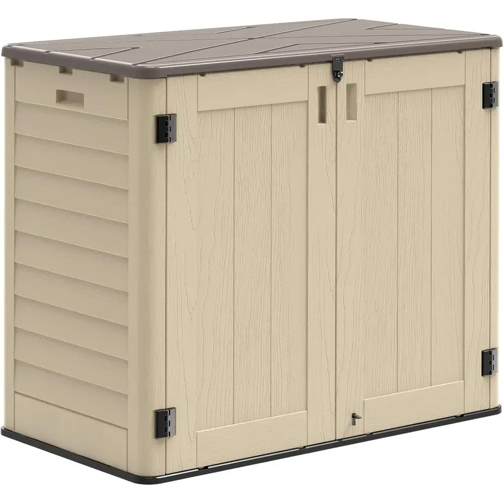 Caseta de Almacenamiento Exterior Resistente a la Intemperie, Caseta Multiusos para Cortacésped, Herramientas de Jardín y Contenedores de Basura, con Cerradura