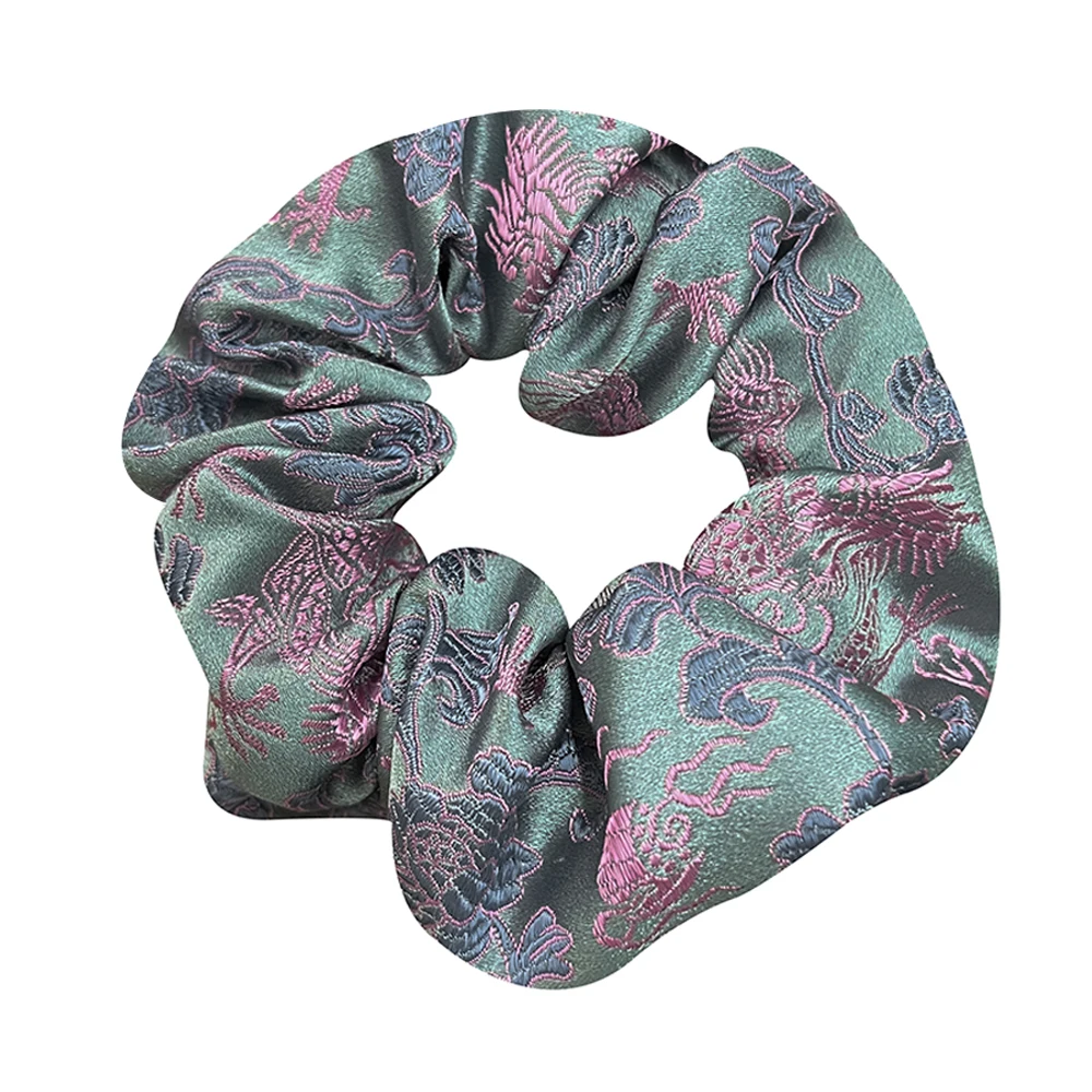 100% Pure Mulberry Silk Large Scrunchies Silk Song Brocade Rubber Bands Hair Ties Elastics Accessories for Women 26 Momme 5CM