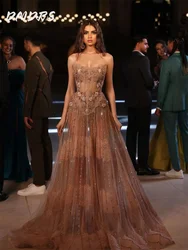 Elegant Strapless Beaded Prom Dress 2026 Charming Embroidered Bridal Gown Shiny A-line Floor Length Dress For Wedding Customized