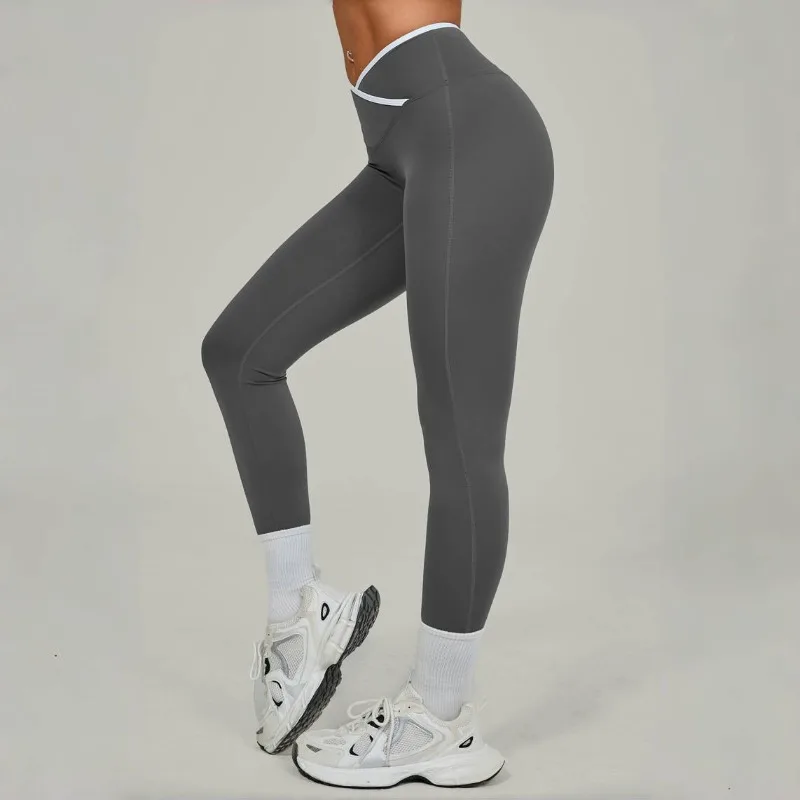 سراويل اليوغا النسائية عارية التجفيف السريع الورك رفع عالية الخصر السراويل الرياضية المتقاطعة في الهواء الطلق عارضة اللياقة البدنية تشغيل السراويل #5