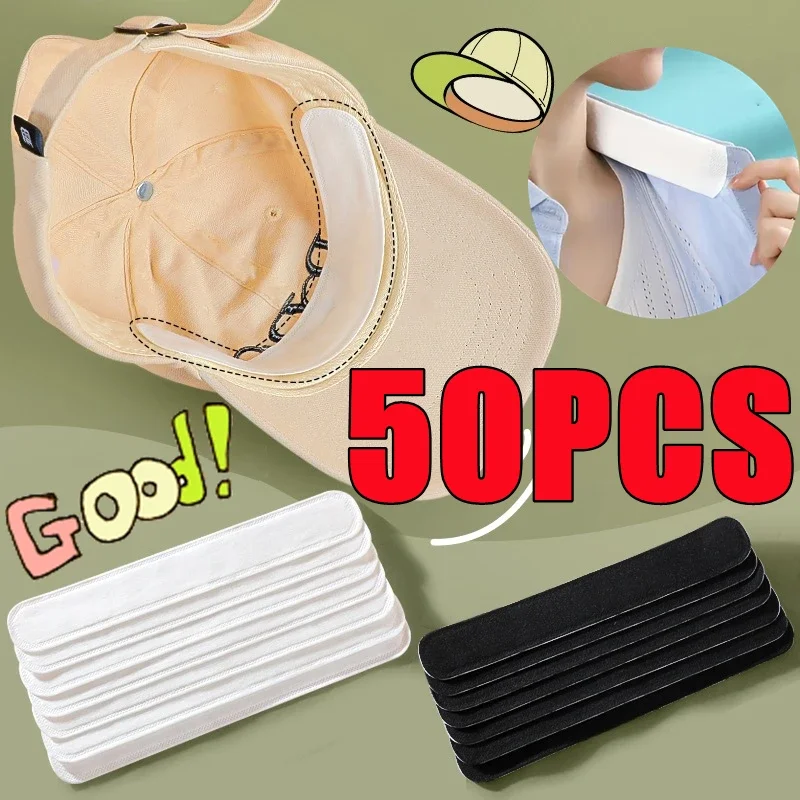Neue 50-10PCS Hut Schweiß Absorber Aufkleber Sommer Kappe Liner Bands Schweißband Visier Hüte Klebstoff Schweiß Absorbieren Streifen Pads Werkzeuge