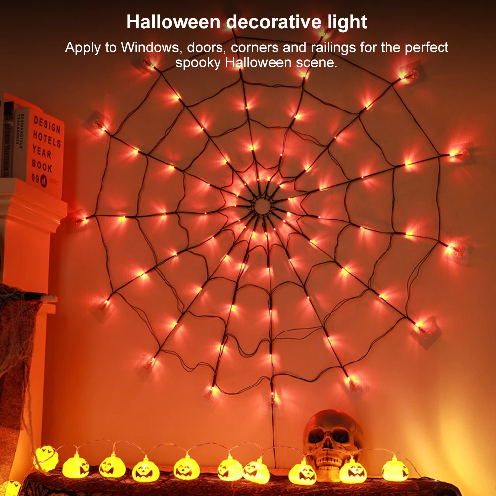 Spider Web Halloween Decoration Outdoor Lights 70 LED with Plush Spider Giant Lighting Halloween Spider for Indoor Outdoor Decor