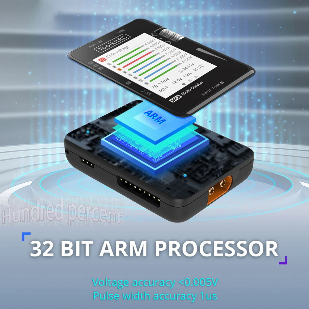 ToolkitRC MC8 SC100 Mini-Zellenprüfer 32-Bit-Batterie-Multi-Checker PWM-Ausgang PPM SBUS-Anzeige Mit USB-C Schnellladung – Detail 11