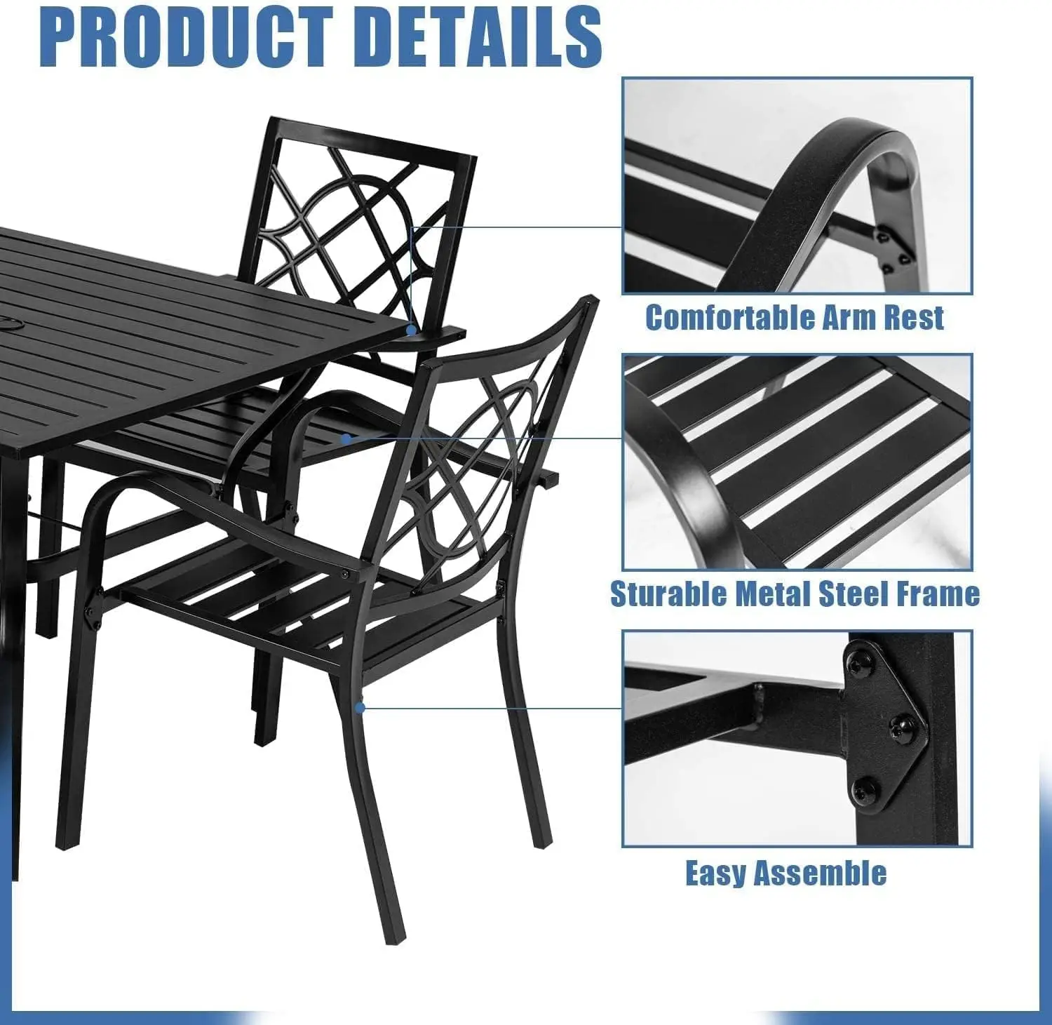 Patio Wrought Iron Chairs, Metal Outdoor Dining Chairs, Stackable Dining Chairs with Armrest for Garden Backyard