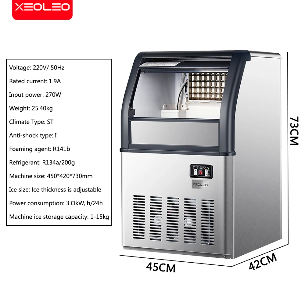 Xeoleo-業務用製氷機,50kg/24時間,ステンレス鋼製氷機,10kg貯蔵,バブルティー/コーヒー/バー用