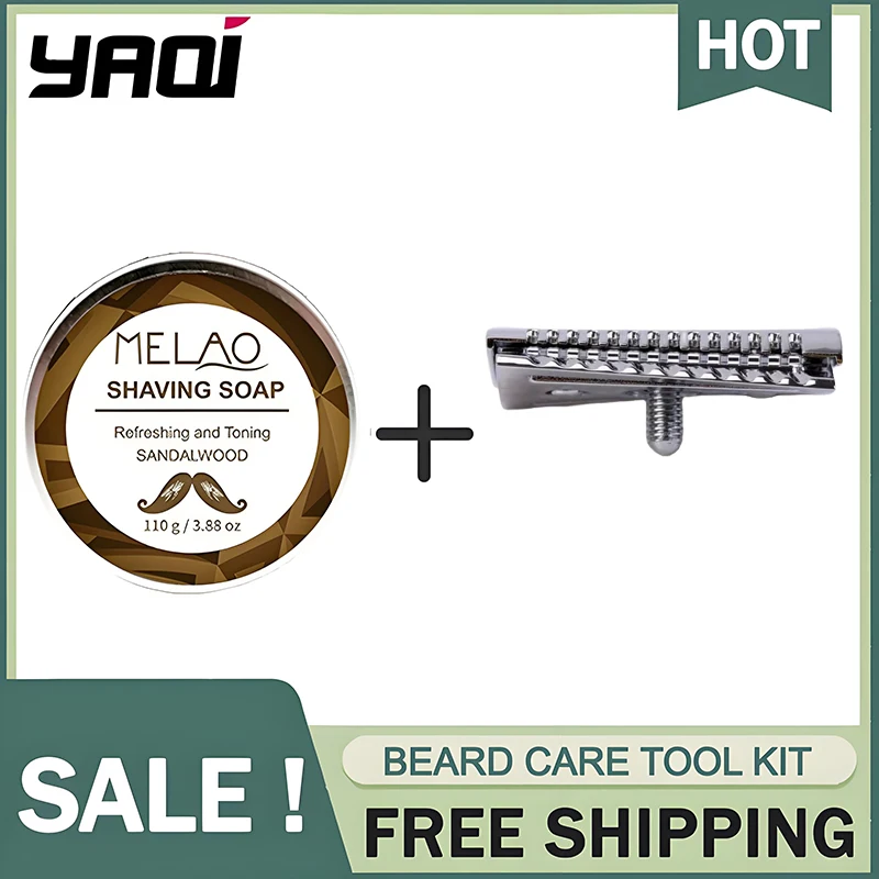 Yaqi كروم اللون ذو حدين مائل رأس ماكينة حلاقة وصابون خشب الصندل-خفيفة الوزن ومتعددة الاستخدامات للرجال رأس حلاقة دقيق #1