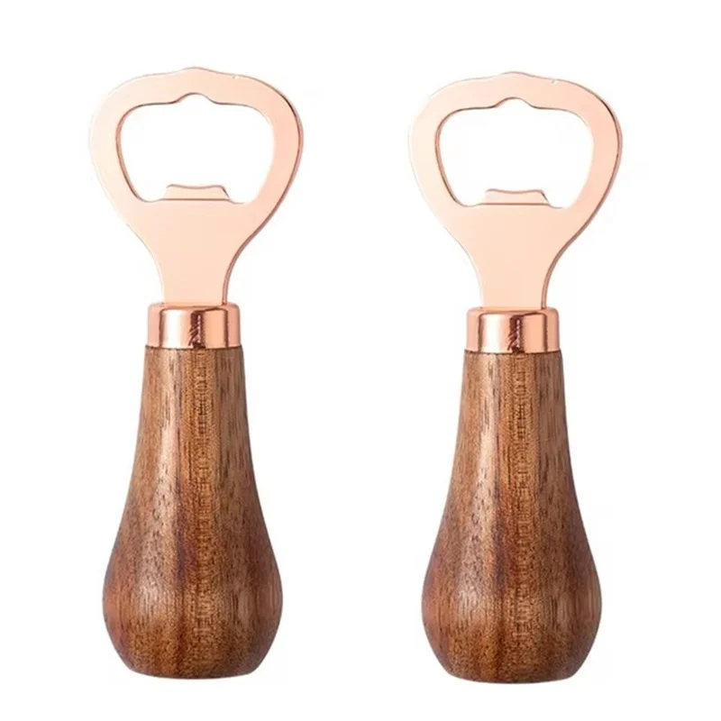 Roestvrij staal 2 stuks flesopener barman handheld bierpot opener houten blikje voor feesten bar tool