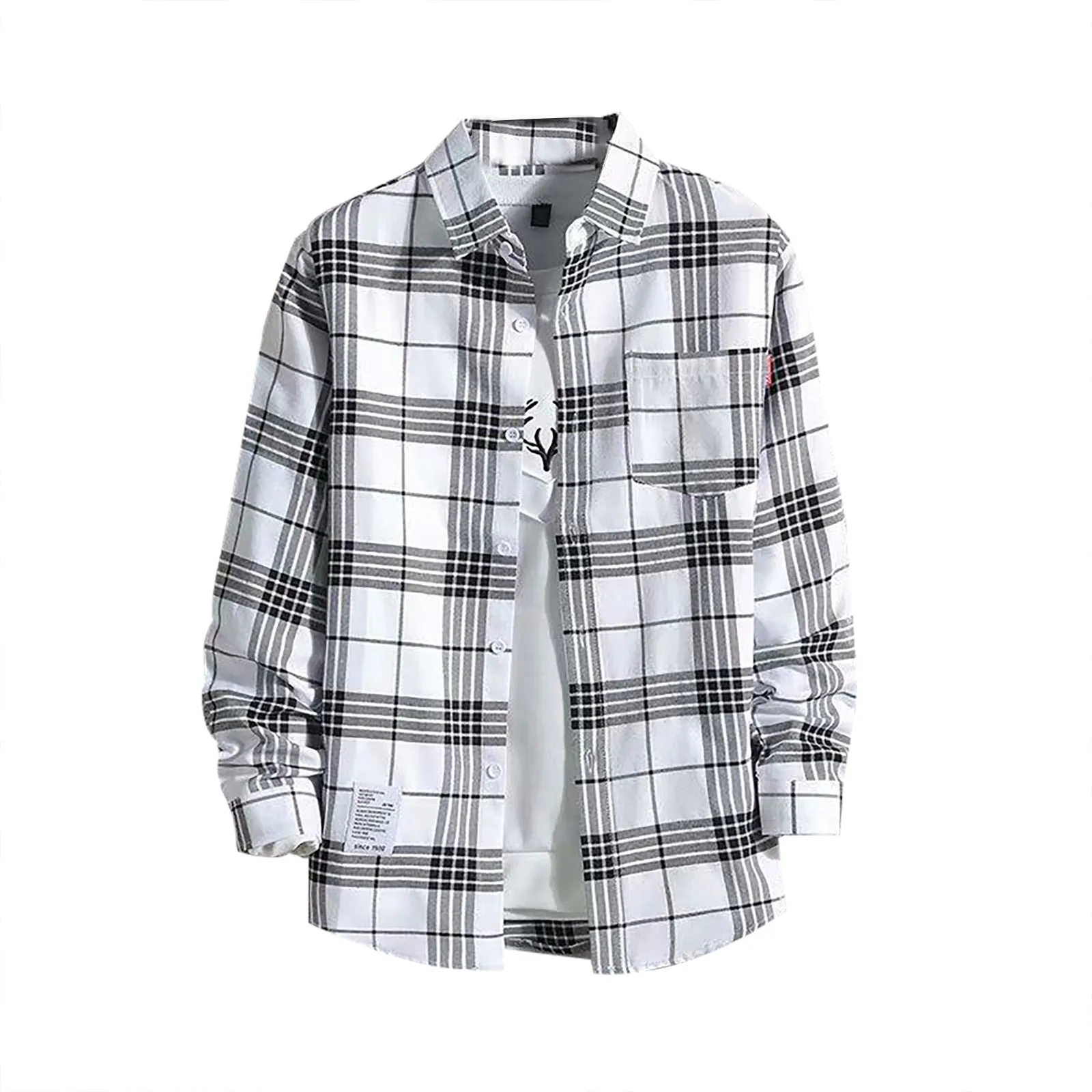 Men Clothing 2024 Fashion Spring Summer Autumn Casual Plaid Long Sleeve Shirt Retro Youth Casual All-match Top Men Shirt Coat