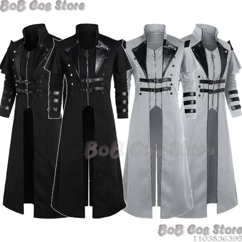 Medieval Restoration Court Banquet Zipper Slit Long Stage Performance Props Holloween Party Cosplay Costume Women Men Daily Suit