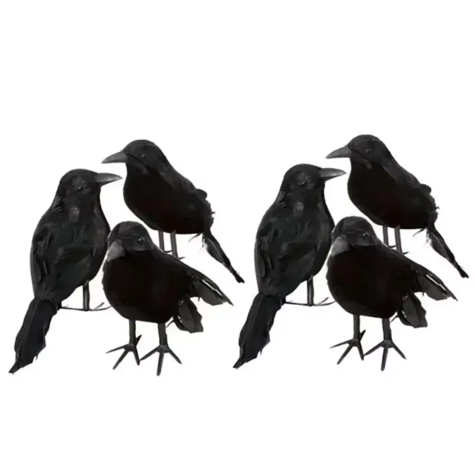 2026 3Pcs/Set Artificial Black Crow Statue Realistic Crow Bird Ornament Halloween Garden Hotel Black Theme Decor Supplies