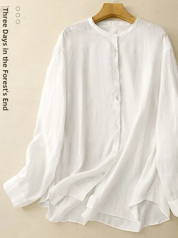 

Spring Thin Casual Long Sve Women's irt Loose Fit Slimming Air Conditioning Top Cotton Polyester Comfortable Breathable