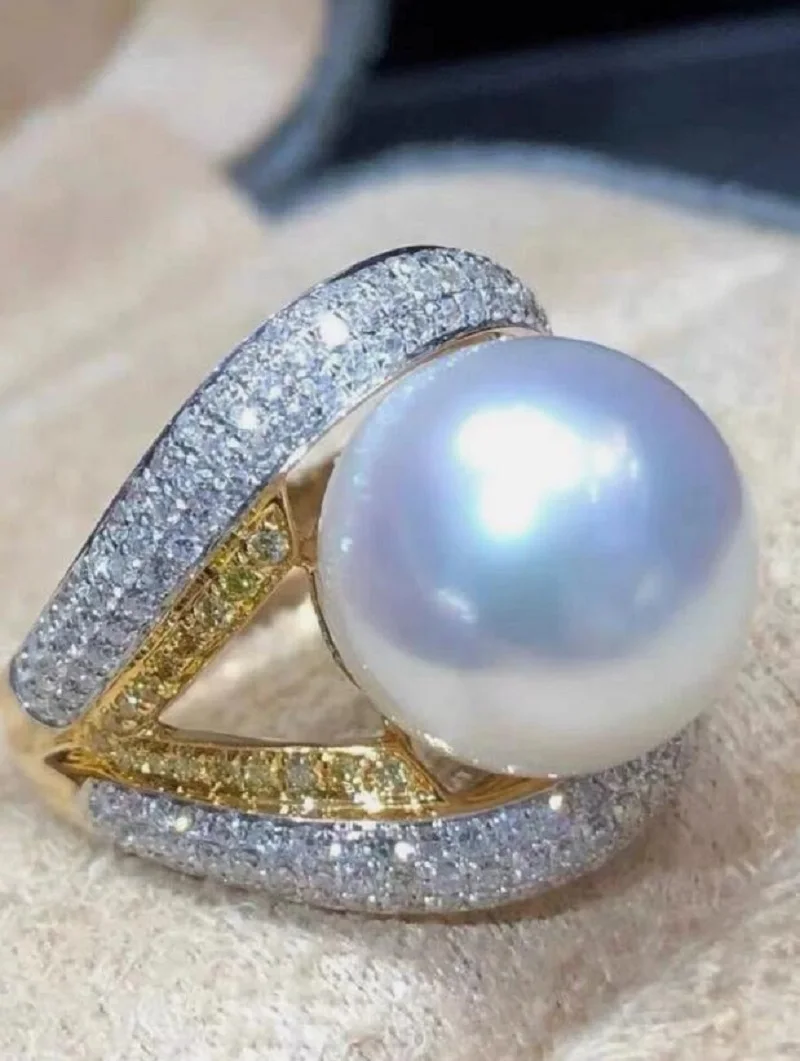 

gorgeous 11-12mm south sea round white pearl ring 925s