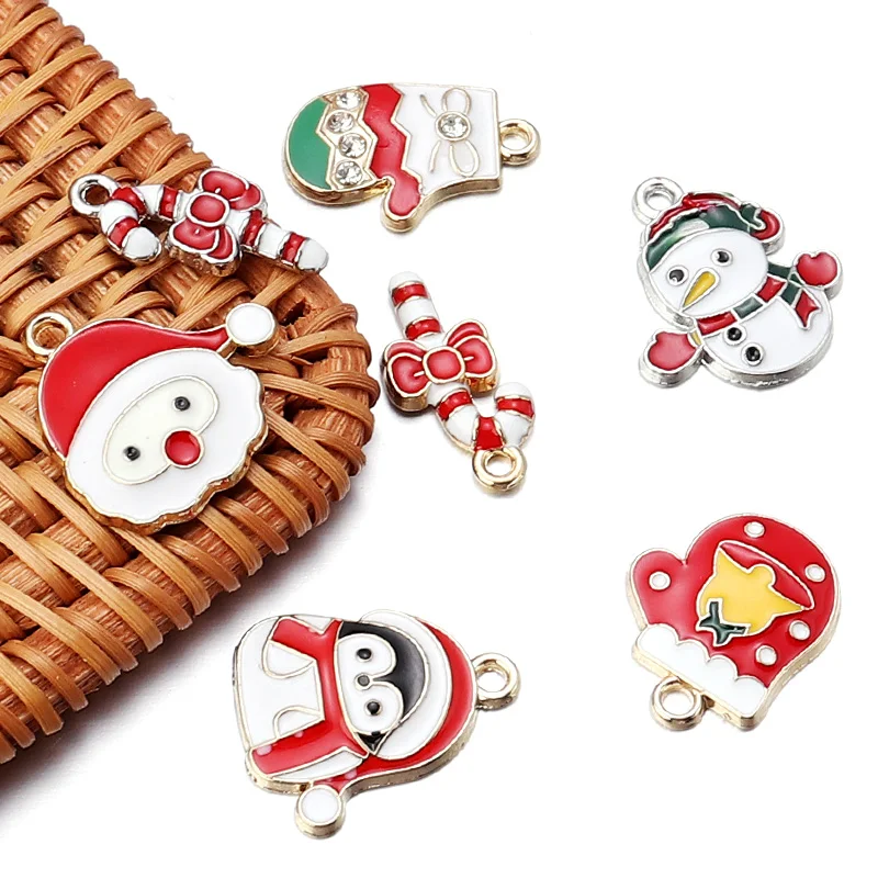 10 Pcs/Lot Christmas Pendants Cane/Gloves/Snowman/Penguin/Santa Claus Shape Charming Jewelry Finding DIY Making Necklace