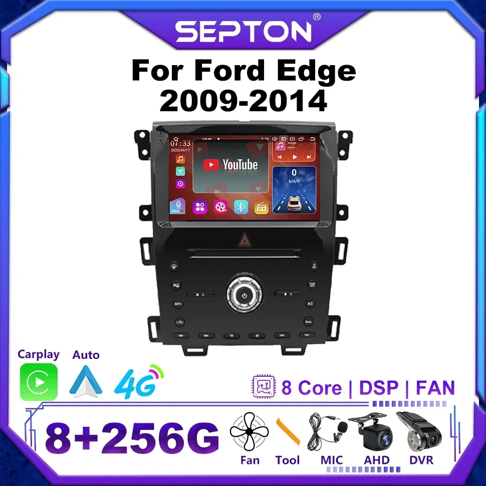 SEPTON Car Radio For Ford Edge 2009-2014 8+128G Wifi Car Multimedia Player GPS CarPlay Stereo 4G Auto Car Radio 8+128G