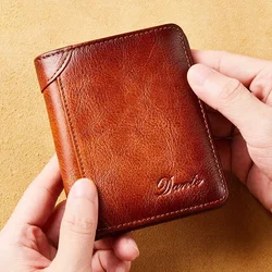 Genuine Leather Wallet for Men Two Folding Purses RFID Men's Card Holders Gentleman Wallets High Quality Luxury Designer Square