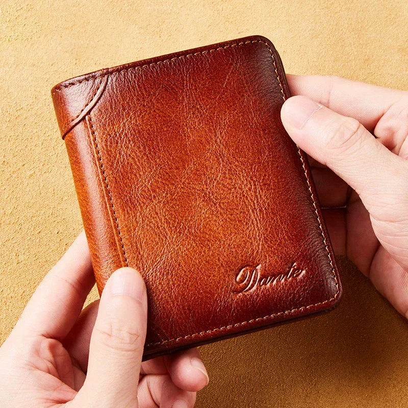 Genuine Leather Wallet	for Men Two Folding Purses RFID Men's Card Holders Gentleman Wallets High Quality Luxury Designer Square