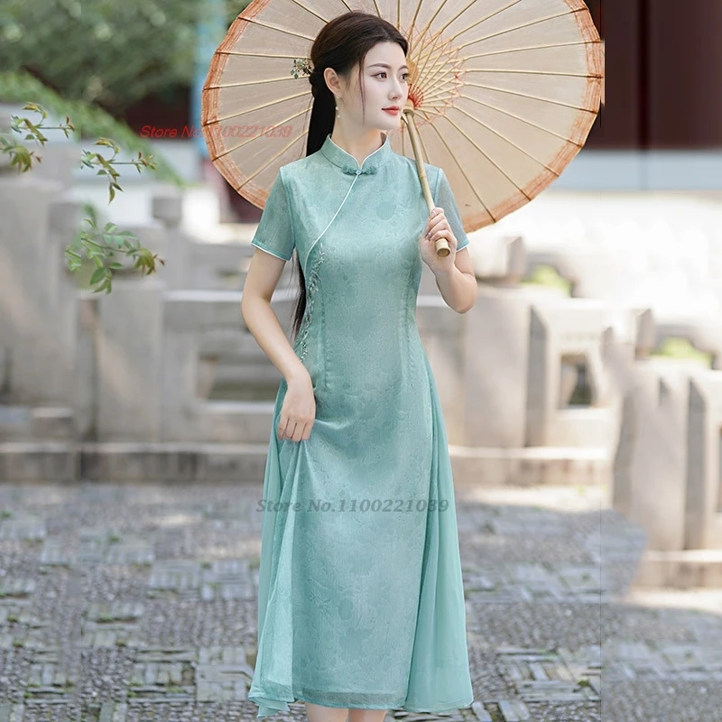 2025 aodai dress vietnam traditional dress improved qipao national flower embroidery cheongsam oriental a-line qipao folk dress