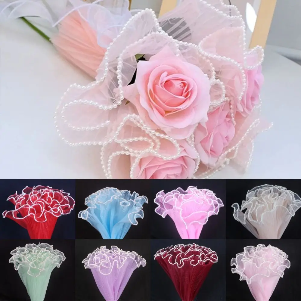 

Ткань для упаковки цветов с жемчужным кружевом и волнистой нитью, бумага для ручной упаковки букетов, романтический рулон для флористов, упаковка для цветочных букетов