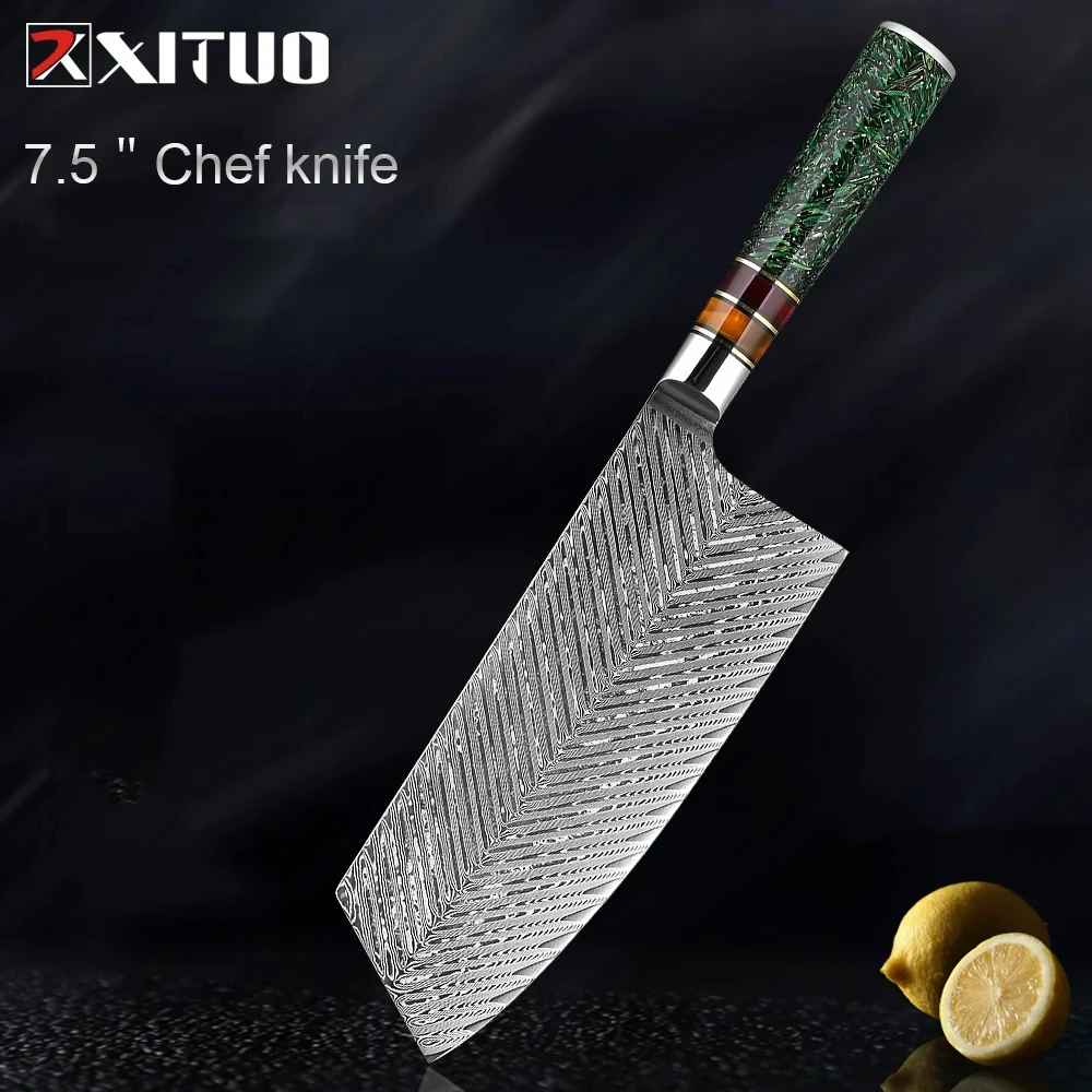 

XITUO High Hardness 7.5 Inch Cleaver Knife 67 Layer Damascus Steel Kitchen Chopping Meat Knives Chef Professional Cooking Tools