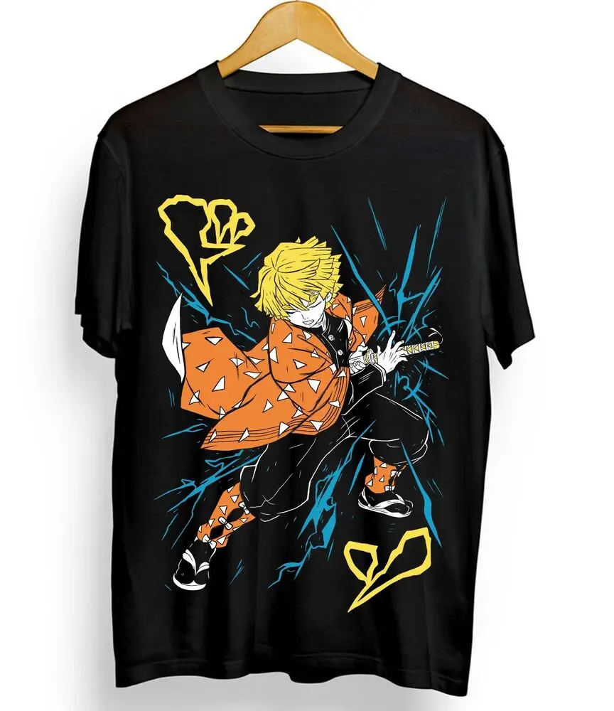 Agatsuma Zenitsu Shirt Demon Slayer Kimetsu No Yaiba Anime Black Shirt All Size