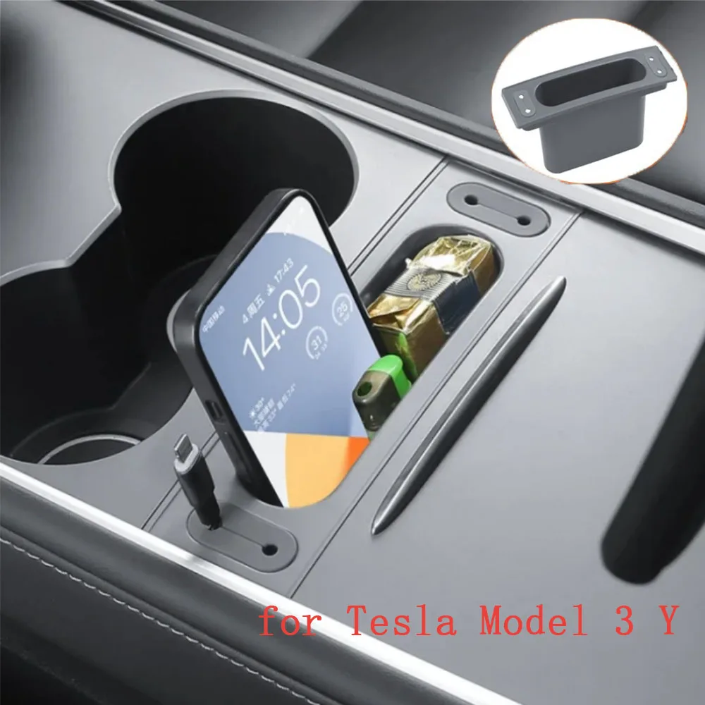 Hub Storage Box for Tesla Model 3 2021 to 2023 Model Y 2019 to 2024 Car Center Console Cable Organizer Cable Management Holder