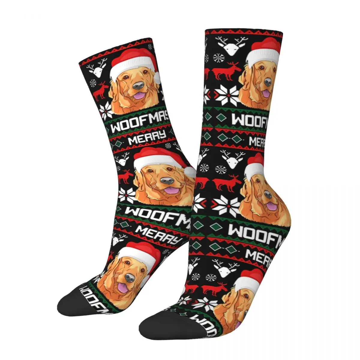 Golden Retriever Merry Woofmas Christmas Day Socks Male Mens Women Spring Stockings Hip Hop