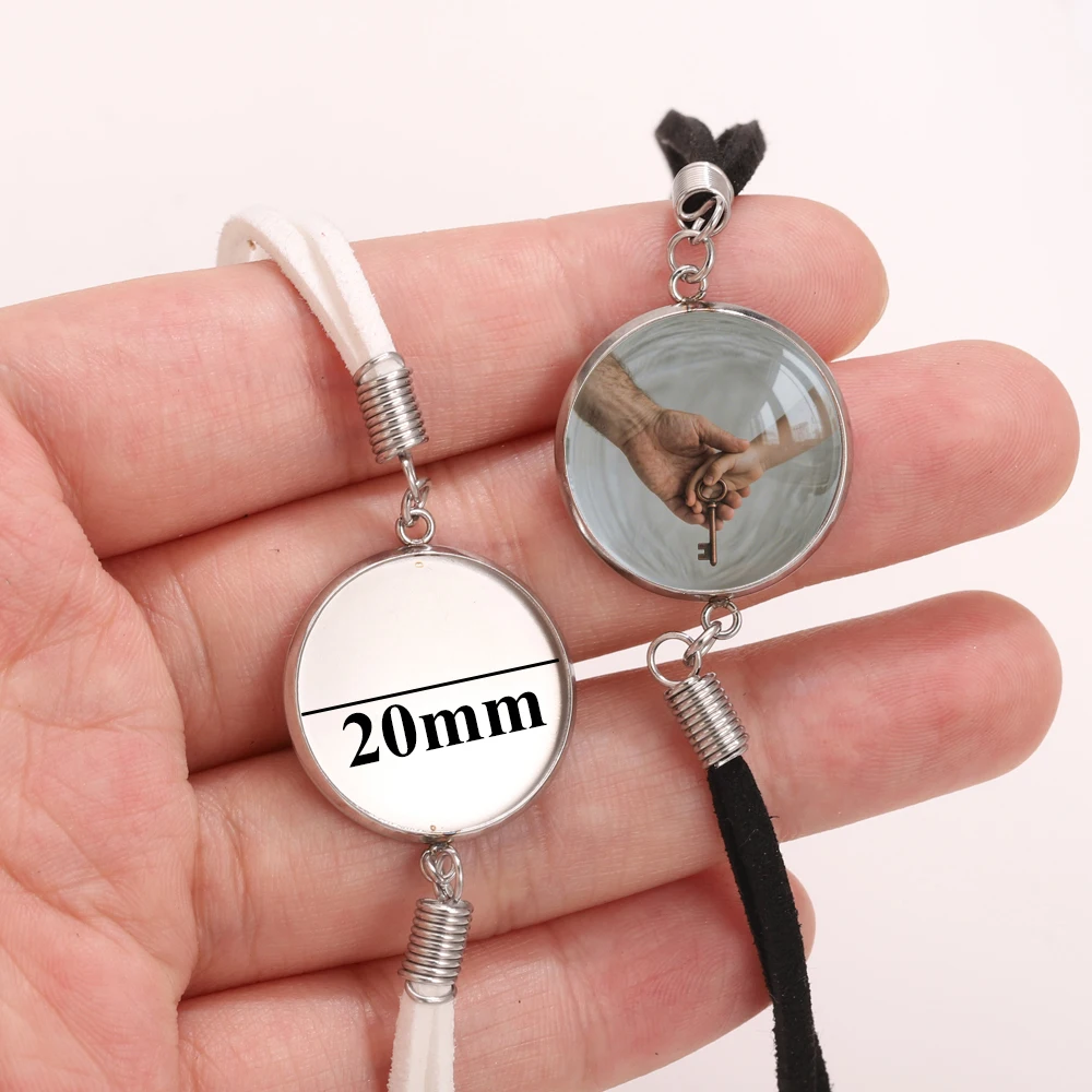 2PCS Stainless Steel Bracelet Bangle Blank Base Fit 20mm Round DIY Photo Glass Cabochon Setting Bezel Tray DIY Jewelry Making