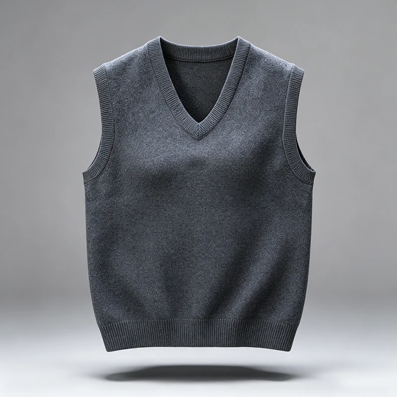Herren V-Ausschnitt Strickweste, einfarbig, ärmellos, Pullover, schmal geschnitten, weich, warm, Strickweste, Basic, lässig, für den Alltag, Herren-Sweaterweste – Detail 7