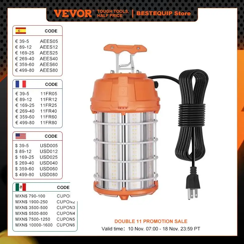 VEVOR LED Temporary Work Light 150W 20000lm Construction Lights Hanging Job Site Lighting for Indoor and Outdoor Lighting UL