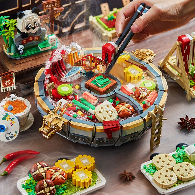 Creative Loz Mini Chinese Style Hot Pot Model Building Block Idea Friends Amusement Party Decor Bricks Holiday Toys Kids Gifts