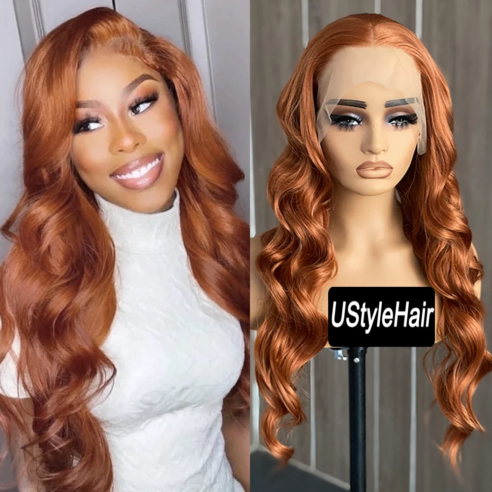 

Рыжий парик шнурка 13X4 Длинные объемные волны Синтетические парики фронта шнурка для женщин Натуральная линия волос Повседневная одежда Рыжий оранжевый парик Бесклеевой