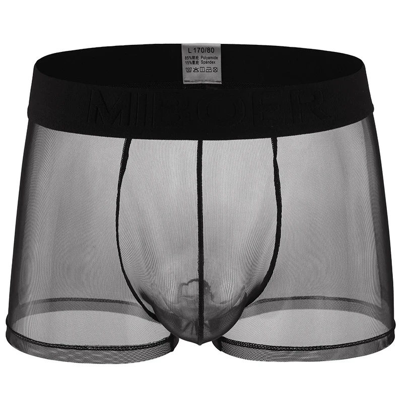 

Men's Bugle Boxy Underwear 20D Ice Silk Mesh Sheer U Convex Pouch Boxer Briefs Ultra-Thin See-Through Underwear Gays Sexy Trunks