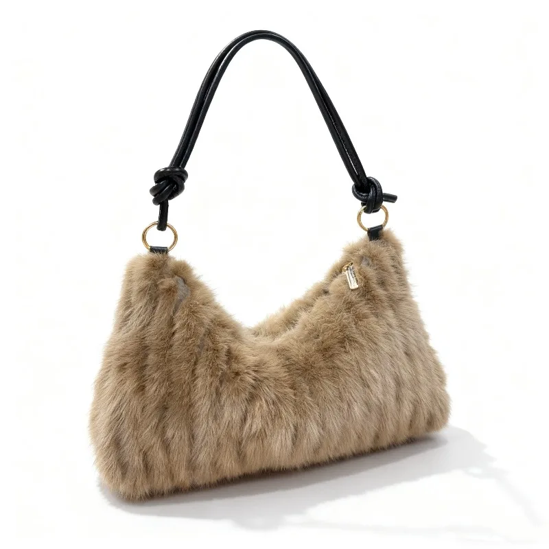 

Winter Faux Mink Fur Patchwork Colour Cloud Underarm Bag For Women High Quality Ladies Small Shoulder Bag Evening Party Clutch