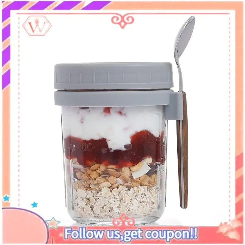 

Upgraded 4Pack Jars For Overnight Oats With Lids And Spoons, Reusable Glass Overnight Oats Container With Measurement Marks