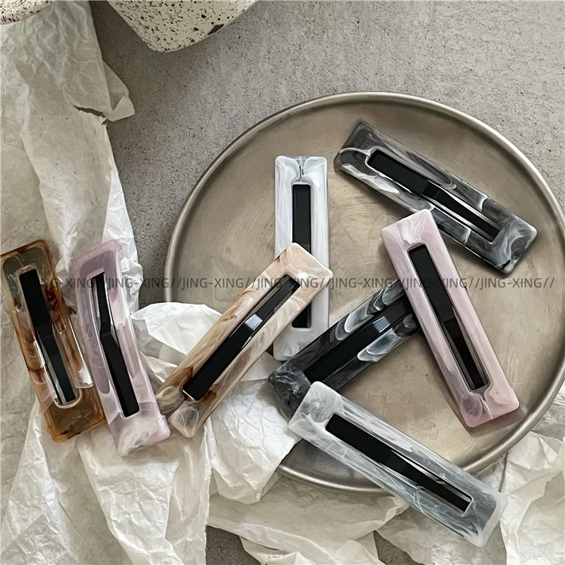 Marble Texture Geometric Hollow Rectangular BB Clip Bangs Clip New Korean Color Plastic Hairpin Side Clip