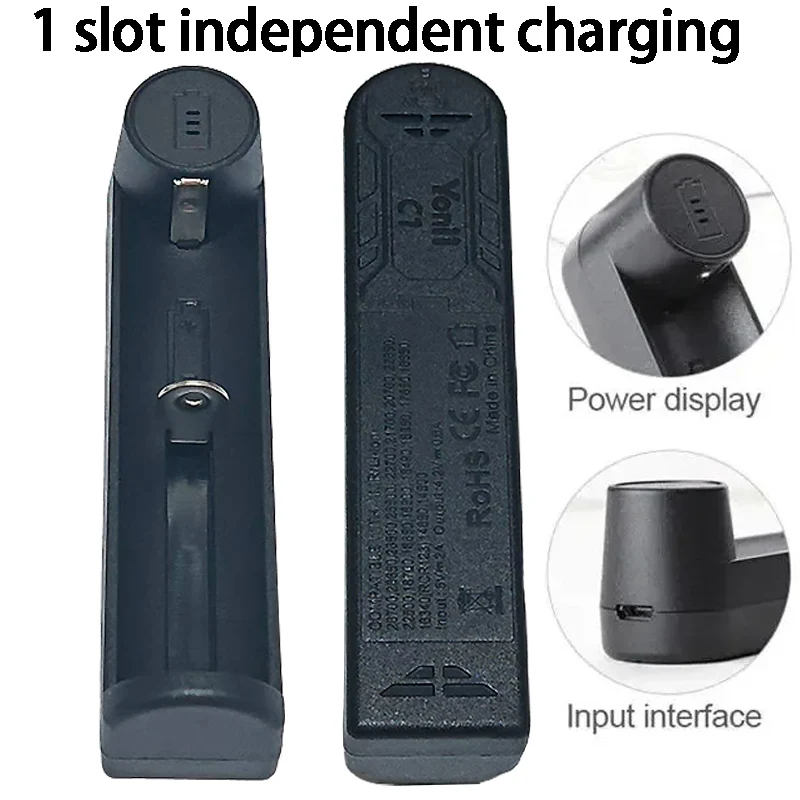

18650 Battery Charger 1 Slot Independent Charging 3.7V 26650 18350 18490 14500 26700 26500 Li-ion Rechargeable Battery Charger