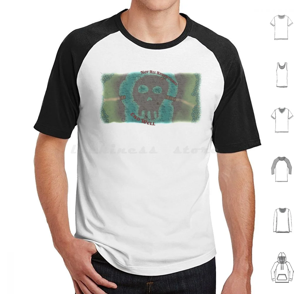 Camiseta Not All Adventures End Well talla grande 100% algodón aventura cráneo D D Spooky Island Death Misadventure