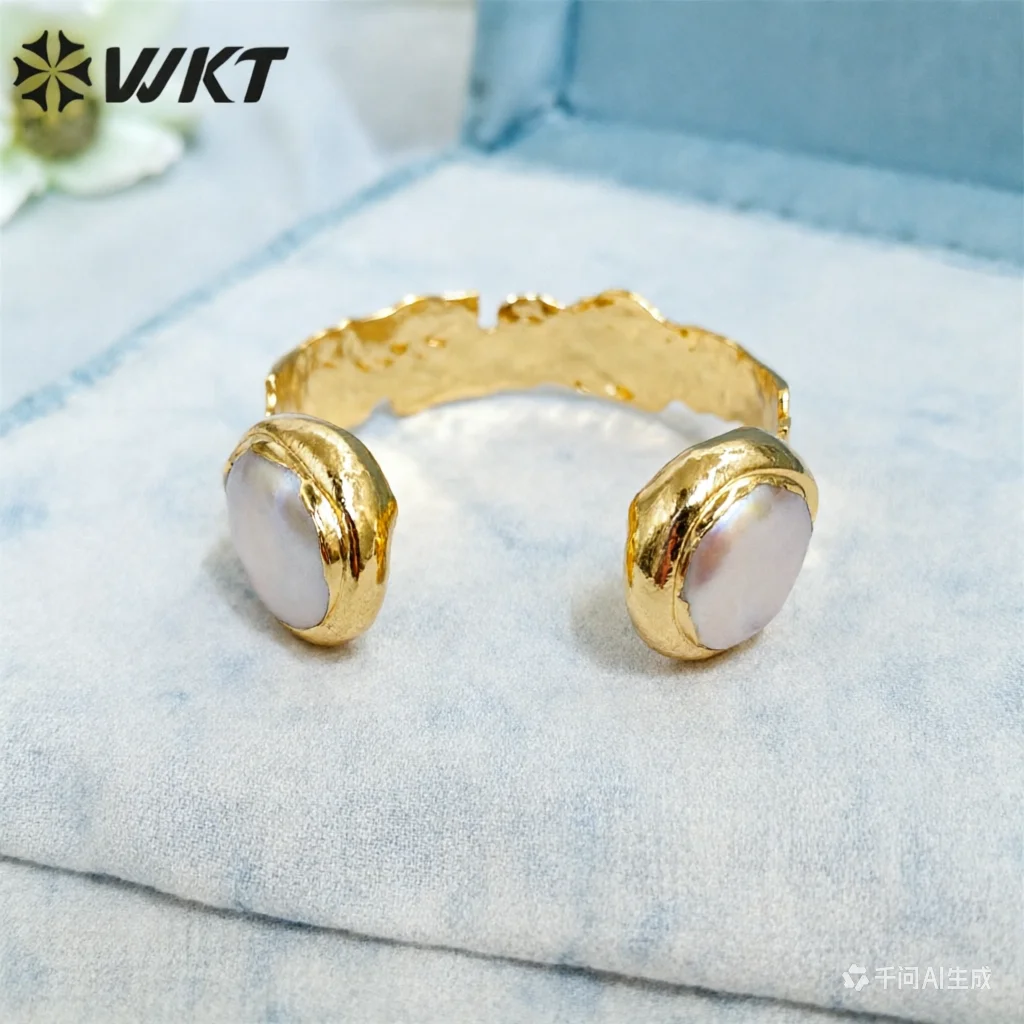 

WT-B434 WKT Vintage women jewelry adjustable double pearl bangle gold metal electroplated on brass resist tarnishable