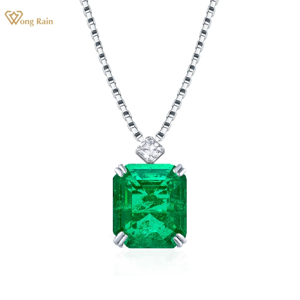 

Wong Rain 100% 925 Sterling Silver Sugar-loaf Cut 17*22 MM 22CT Emerald High Carbon Diamond Gems Pendant Necklace Fine Jewelry