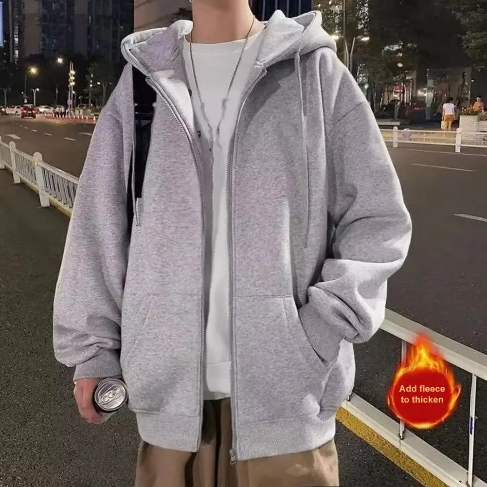 

Hooded Jacket Breathable Men Coat Streetwear Jacket for Men Hooded Drawstring Thick Warm Coat with Elastic Cuff Fall/winter